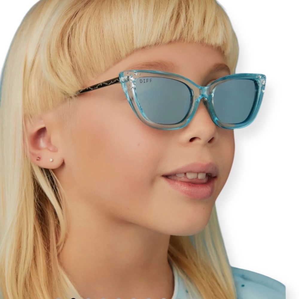 DIFF Cinderella Sunglasses Polarized Crystal Glitter Blue Frame Dust Mirror Lens